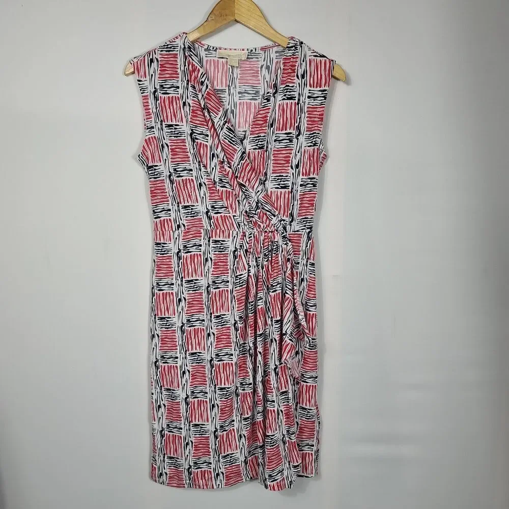 Michael Kors Red and Blue Wrap Midi Dress